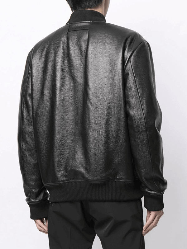 1017 ALYX 9SM Jaqueta de Couro Granulado com Estampa de Logo