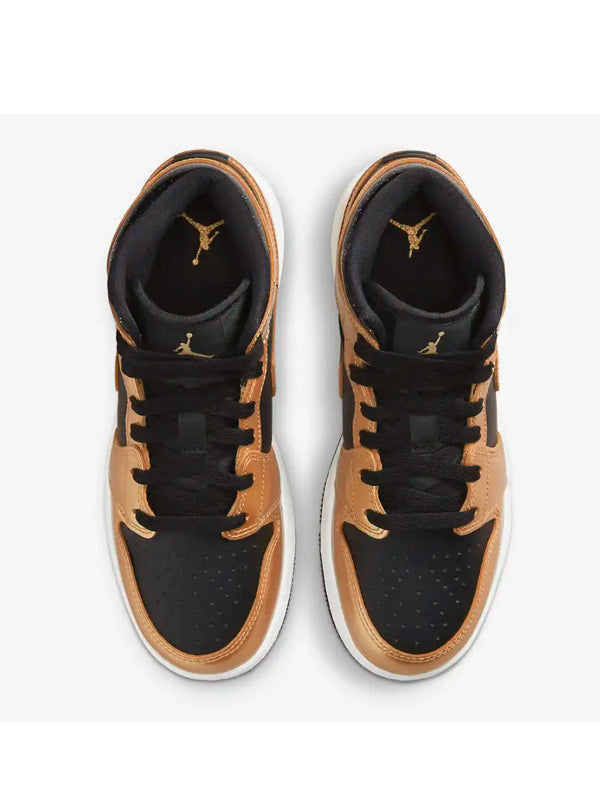 Air Jordan 1 Mid SE GS Black Metallic Gold
