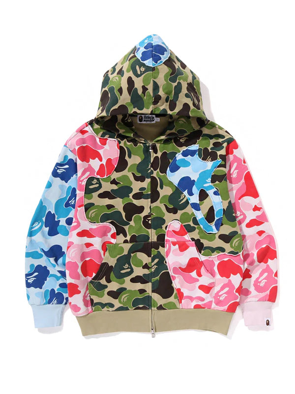BAPE ABC Camo Patchwork Relaxed Fit Zip Hoodie Multicolor