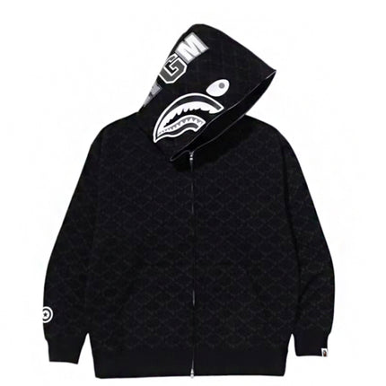 BAPE College Monogram Relaxed Fit Shark Full Zip Hoodie Black