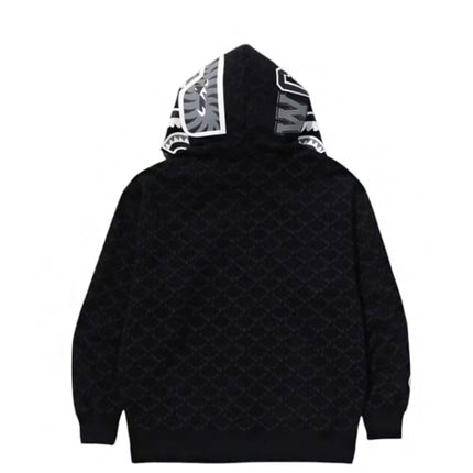 BAPE College Monogram Relaxed Fit Shark Full Zip Hoodie Black