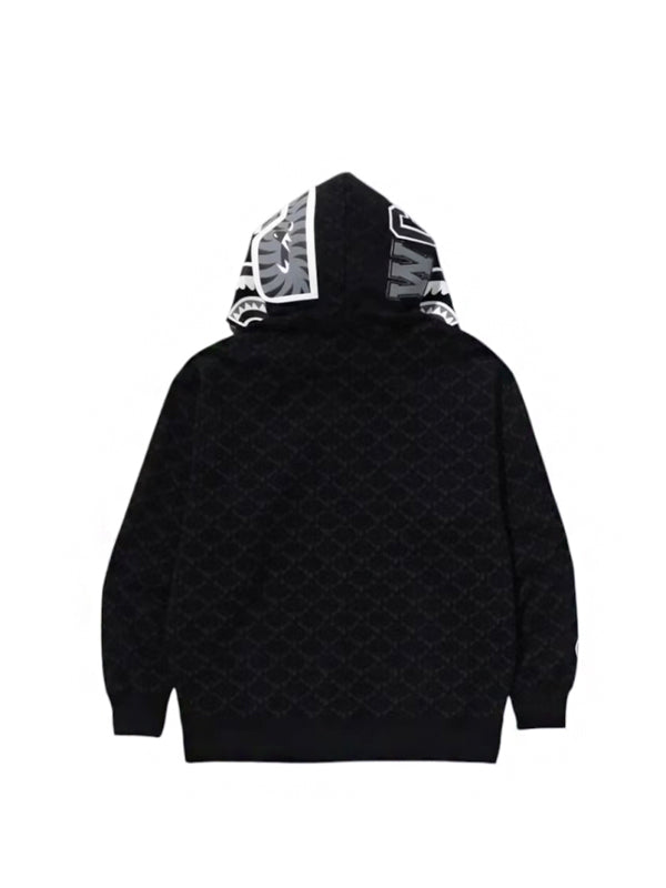 BAPE College Monogram Relaxed Fit Shark Full Zip Hoodie Black