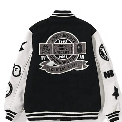 BAPE x Neighborhood Varsity Jacket Black White