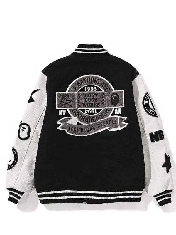 BAPE x Neighborhood Varsity Jacket Black White