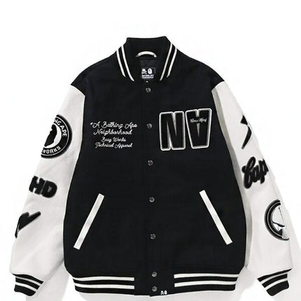 BAPE x Neighborhood Varsity Jacket Black White