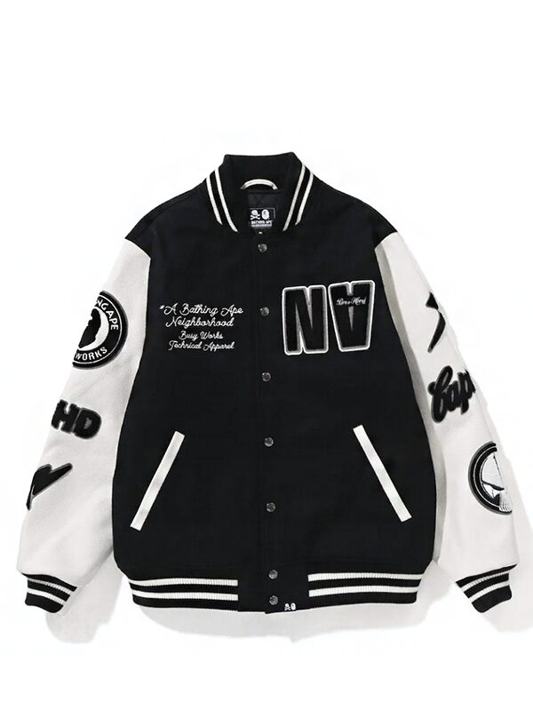 BAPE x Neighborhood Varsity Jacket Black White