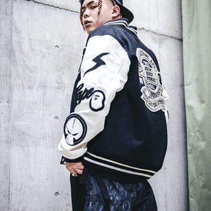 BAPE x Neighborhood Varsity Jacket Black White