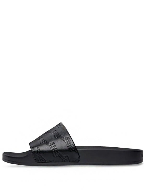 Balenciaga Slide BB Monogram Leather Pool Slide Black