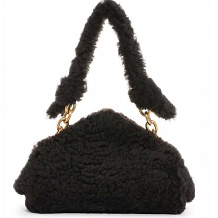 Bottega Veneta Small The Chain Pouch Shearling Bag Black/Gold