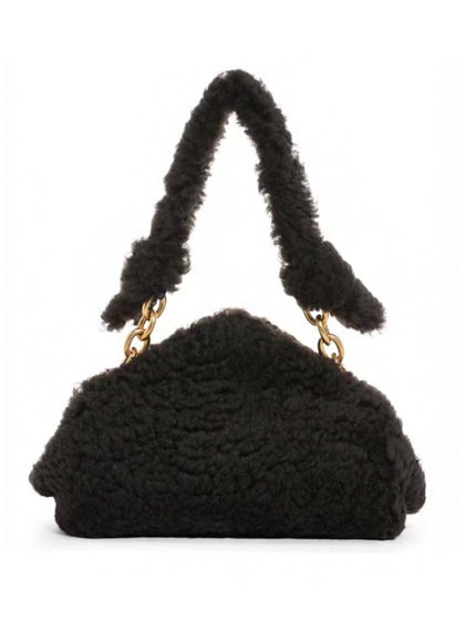 Bottega Veneta Small The Chain Pouch Shearling Bag Black/Gold