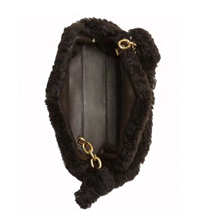 Bottega Veneta Small The Chain Pouch Shearling Bag Black/Gold