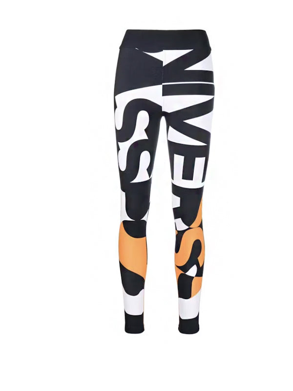Burberry High-Waisted Graphic-Print Leggings Black White Orange