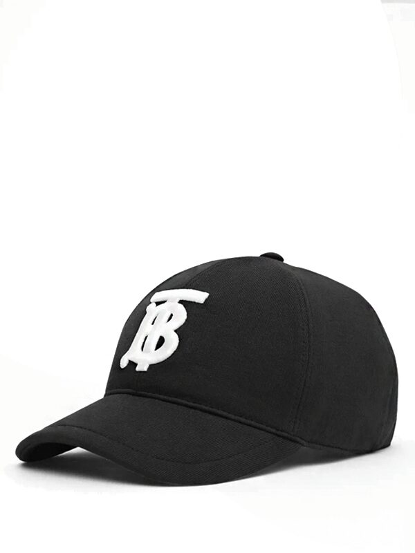 Burberry Monogram Motif Cotton Jersey Baseball Cap Black White