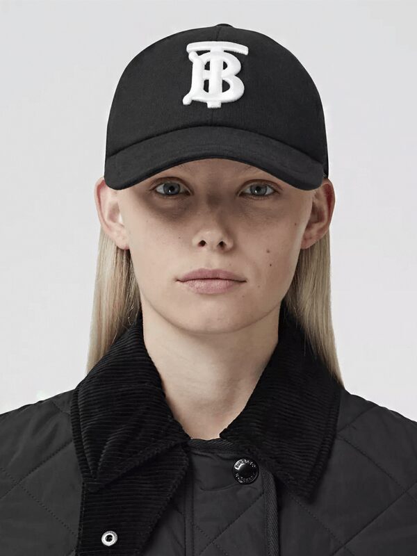 Burberry Monogram Motif Cotton Jersey Baseball Cap Black White