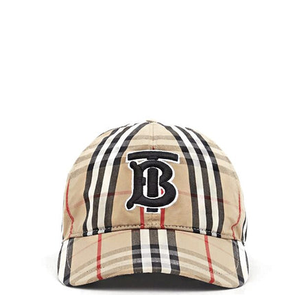 Burberry Vintage Check Cotton Baseball Cap Monogram Motif Beige