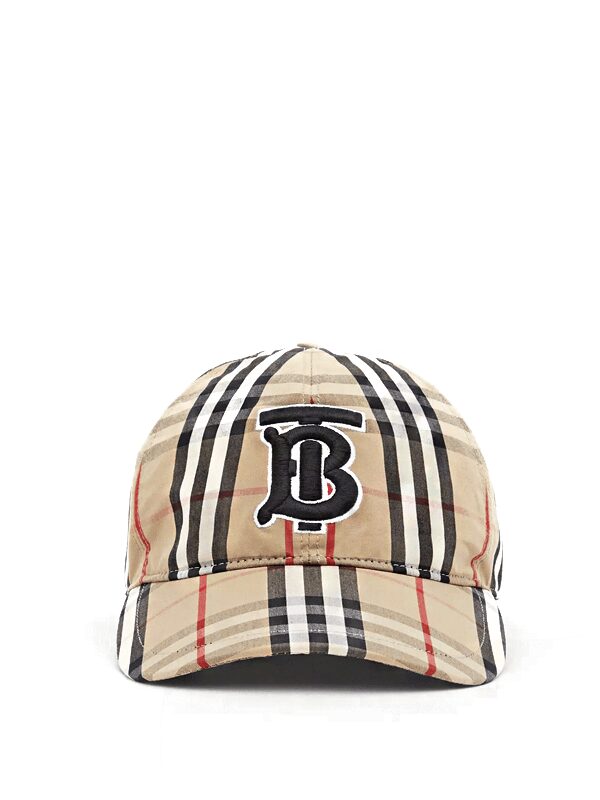 Burberry Vintage Check Cotton Baseball Cap Monogram Motif Beige