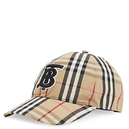 Burberry Vintage Check Cotton Baseball Cap Monogram Motif Beige