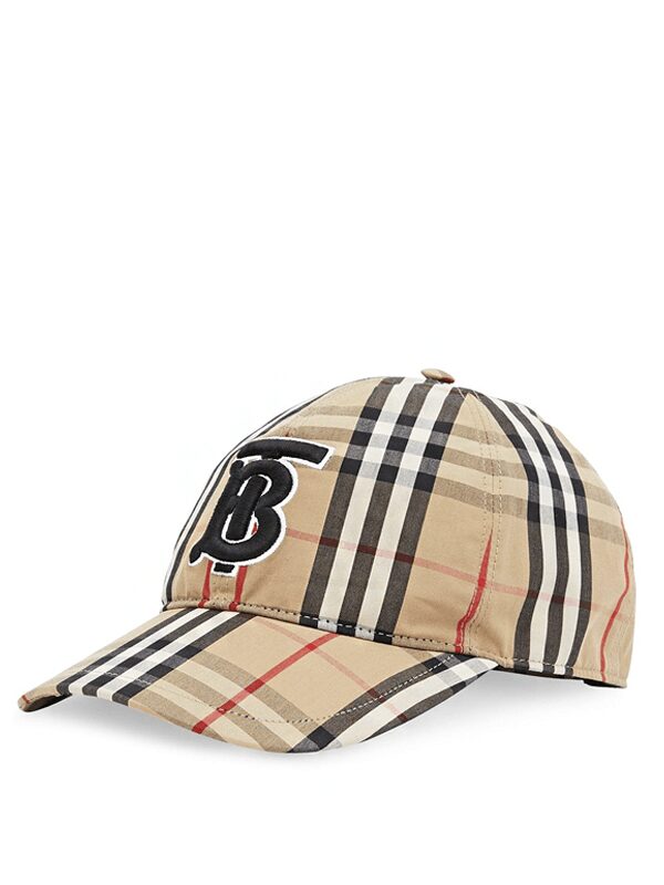 Burberry Vintage Check Cotton Baseball Cap Monogram Motif Beige