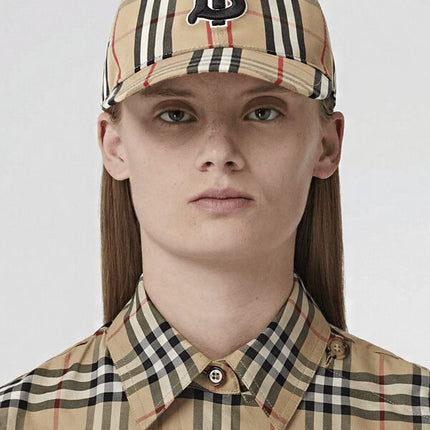 Burberry Vintage Check Cotton Baseball Cap Monogram Motif Beige