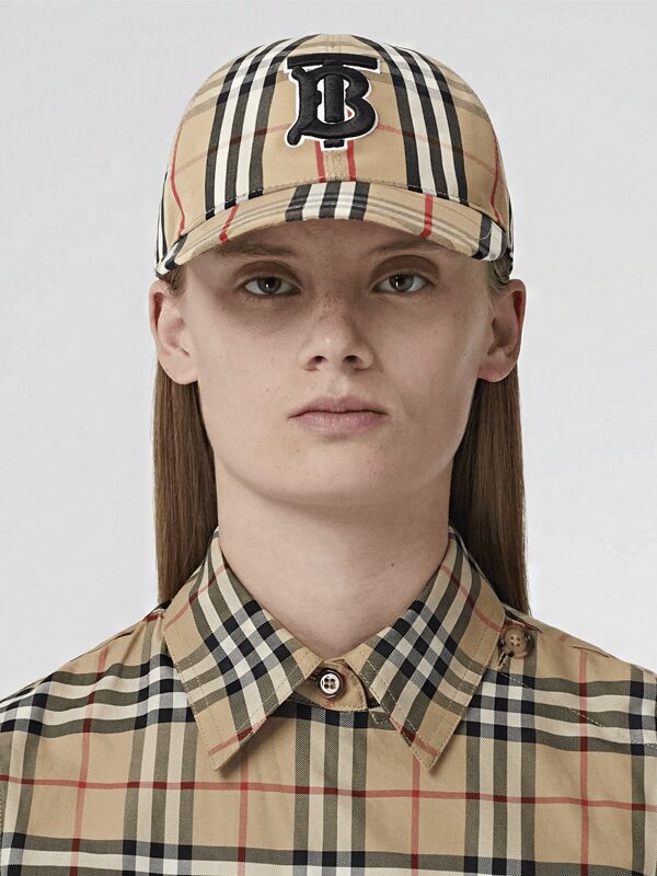 Burberry Vintage Check Cotton Baseball Cap Monogram Motif Beige