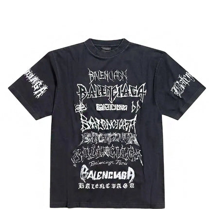 Camiseta Balenciaga Multilogo Heavy Metal Black