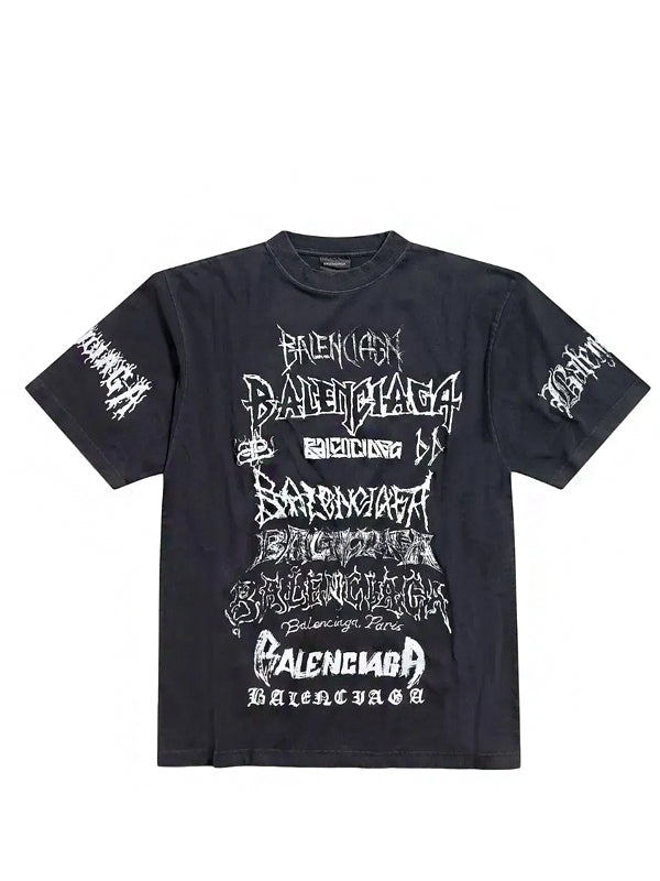 Camiseta Balenciaga Multilogo Heavy Metal Black