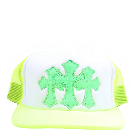 Chrome Hearts Boné Neon Green Triple Cross Cemetery Trucker Hat