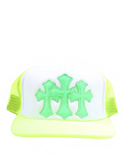 Chrome Hearts Boné Neon Green Triple Cross Cemetery Trucker Hat