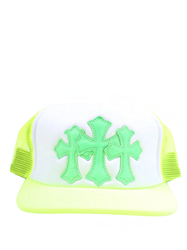 Chrome Hearts Boné Neon Green Triple Cross Cemetery Trucker Hat