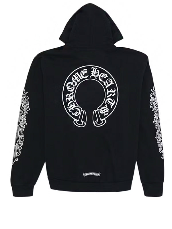 Chrome Hearts Horse Shoe Floral Hoodie Black