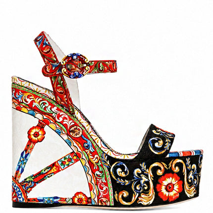 Dolce & Gabbana Sandália Plataforma com Estampa Carretto