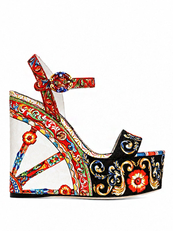 Dolce & Gabbana Sandália Plataforma com Estampa Carretto