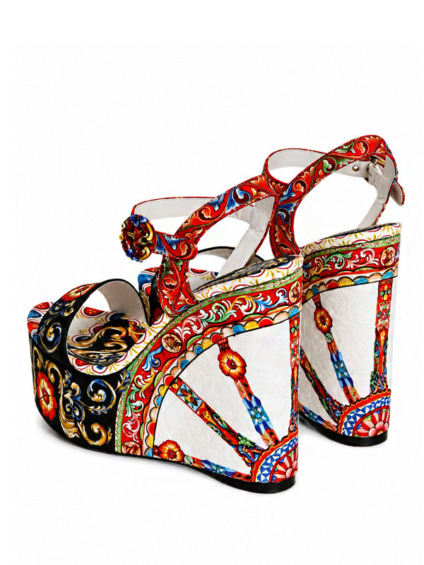 Dolce & Gabbana Sandália Plataforma com Estampa Carretto