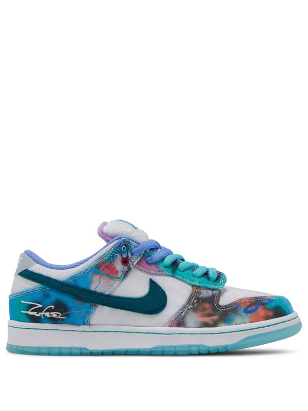 Futura Laboratories x Nike SB Dunk Low White and Geode Teal