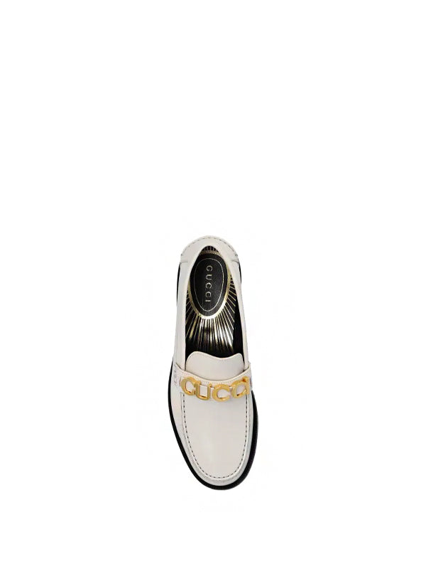 Gucci Logo Plaque Loafer White Leather
