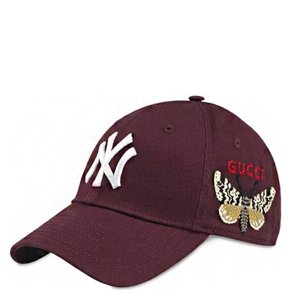 Gucci NY Yankees Embroidered Butterfly Baseball Cap Burgundy