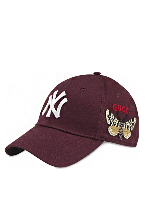 Gucci NY Yankees Embroidered Butterfly Baseball Cap Burgundy