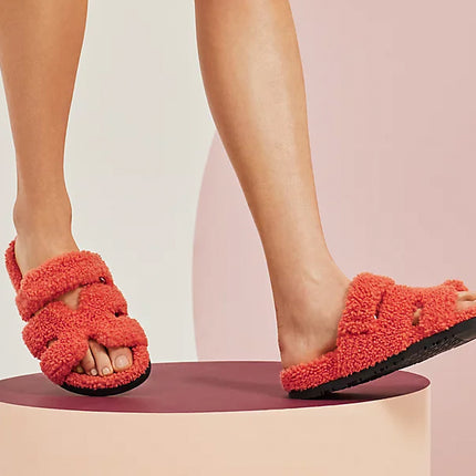 Hermes Chypre Sandal Orange Shearling