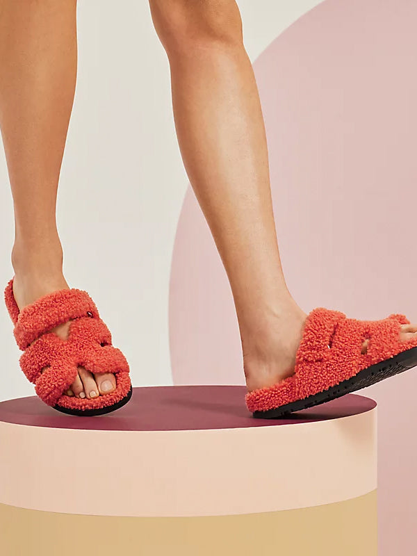 Hermes Chypre Sandal Orange Shearling