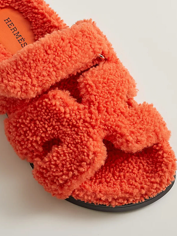 Hermes Chypre Sandal Orange Shearling