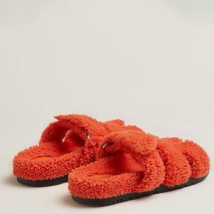 Hermes Chypre Sandal Orange Shearling