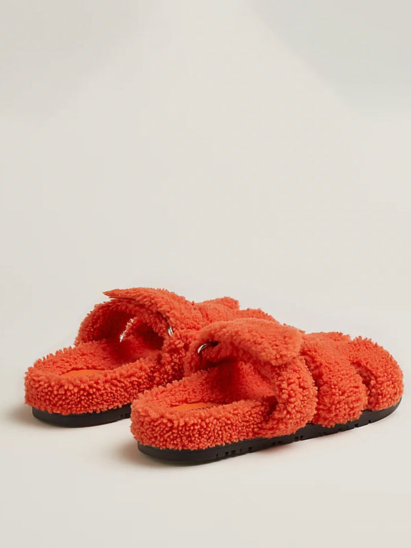Hermes Chypre Sandal Orange Shearling