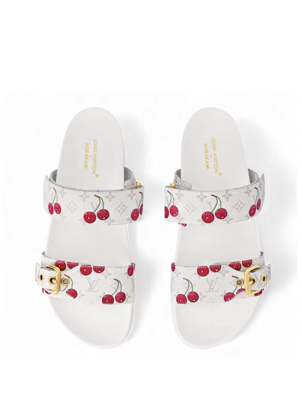 Louis Vuitton Cherry Bom Dia Flat Comfort Mule x Takashi Murakami White Monogram Cherry