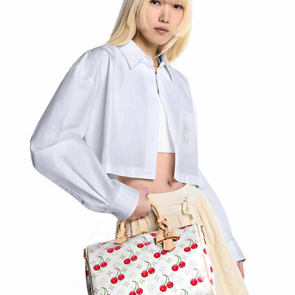 Louis Vuitton x Takashi Murakami Cherry Speedy Soft Bandouliere 30 White Monogram