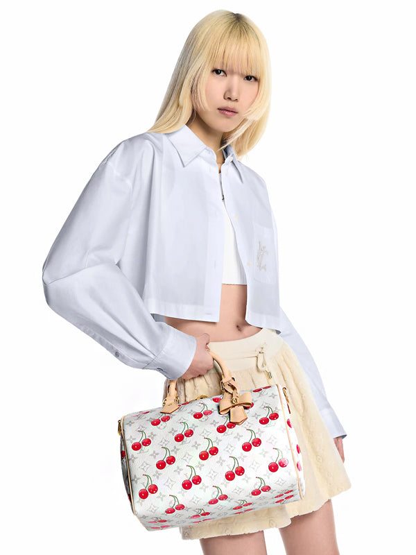 Louis Vuitton x Takashi Murakami Cherry Speedy Soft Bandouliere 30 White Monogram