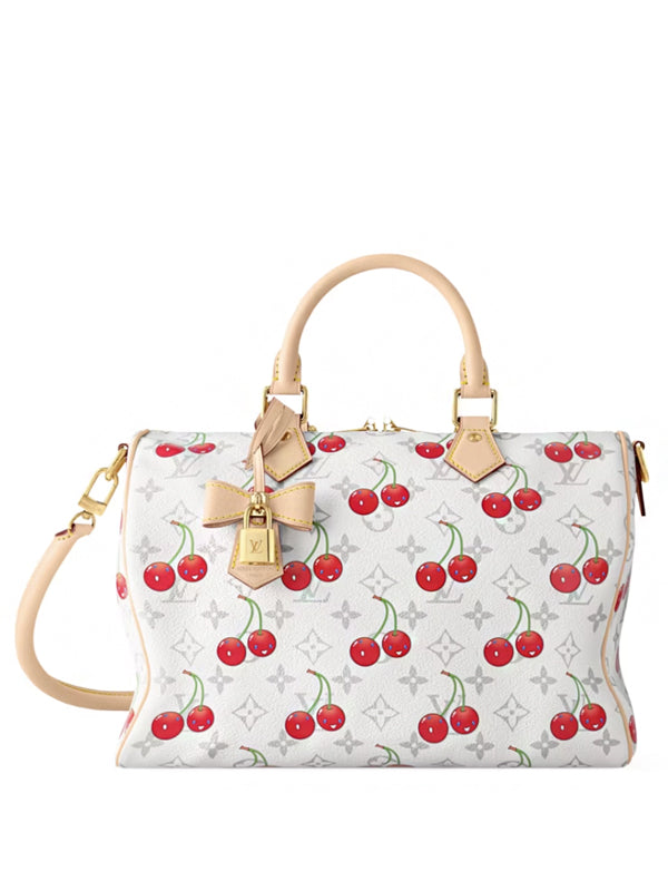 Louis Vuitton x Takashi Murakami Cherry Speedy Soft Bandouliere 30 White Monogram