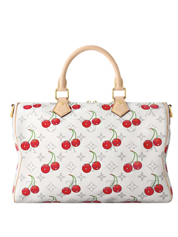 Louis Vuitton x Takashi Murakami Cherry Speedy Soft Bandouliere 30 White Monogram