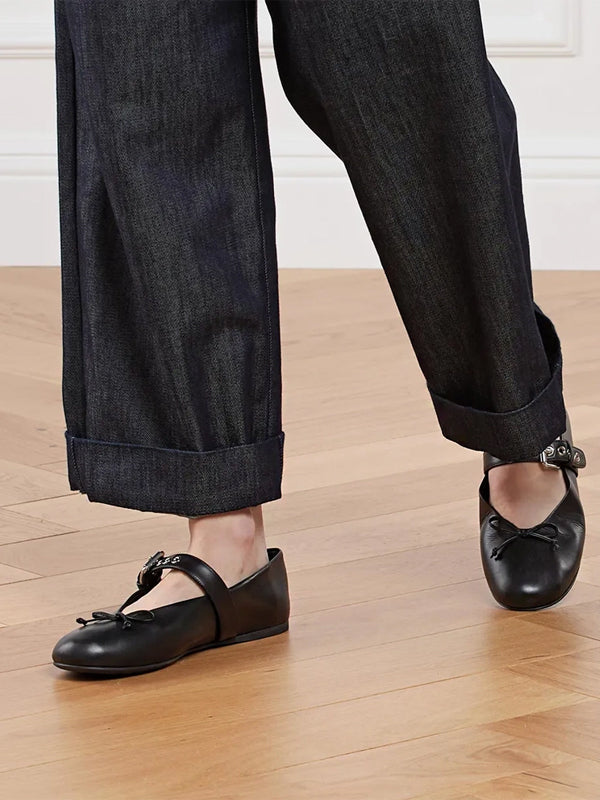 Miu Miu Leather Ballerina Nero