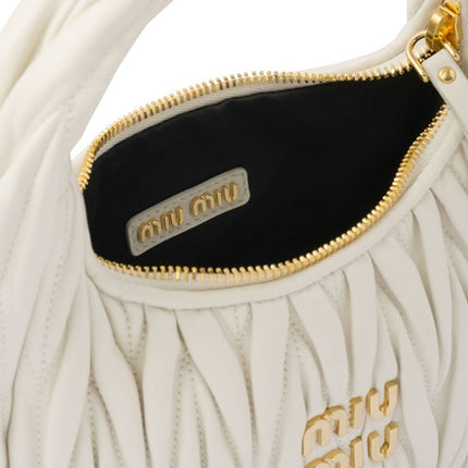 Miu Miu Wander Matelasse Nappa Leather Hobo Mini-Bag White