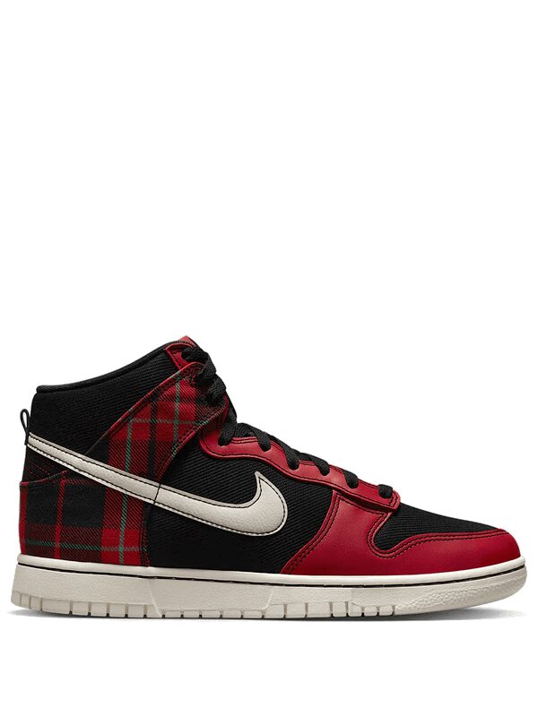 Nike Dunk High SE Tartan Plaid Black University Red